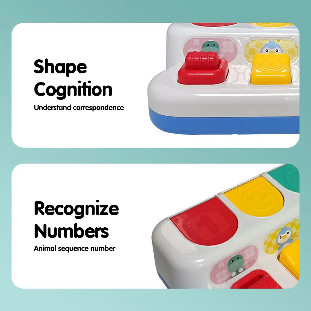 Portable Montessori Shape Sorter Baby Pop-Up Toy with Wood Accents - Unisex Animal Pals Peekaboo Surprise, Mechanical Clicks, 4 Activities, Multi-Sensory Fine Motor Practice for 9m+ Toddlers (Kids Toys)