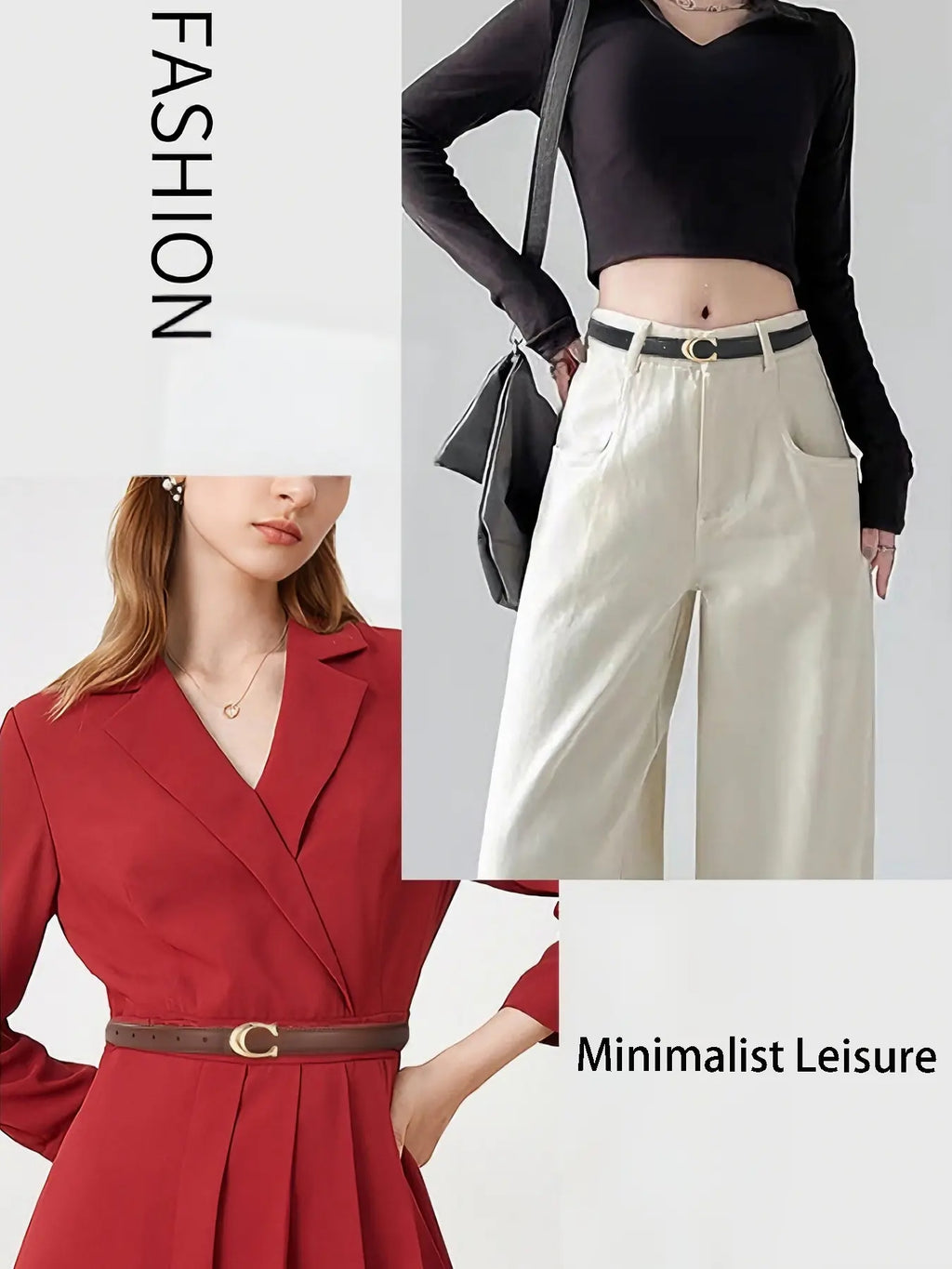 2pcs Women's New Fashion Belt, C-Shaped Alloy Buckle Design, Belt With Buckle, Casual Thin Waistband, Skinny Belts, Casual Trendy Waistband, Suitable for Jeans, Suits, Dresses, Versatile Fashion Belt