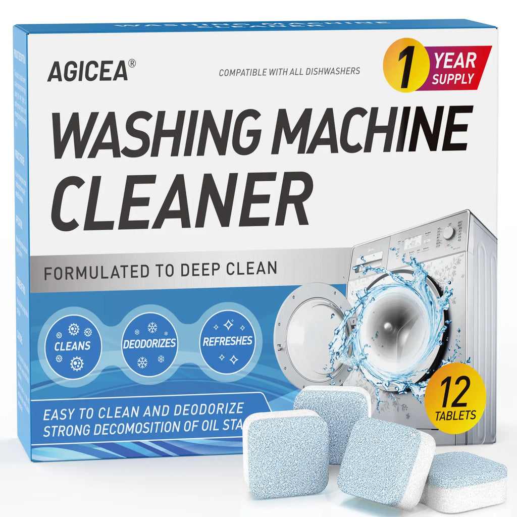 AGICEA Washing Machine Cleaner Descaler 12 Pack - Deep Cleaning Tablets For HE Front Loader & Top Load Washer, Septic Safe Eco-Friendly Deodorizer, Clean Inside Drum And Laundry Tub Seal - 12 Month Supply Multifunction Strong Deodorization, Summervibes