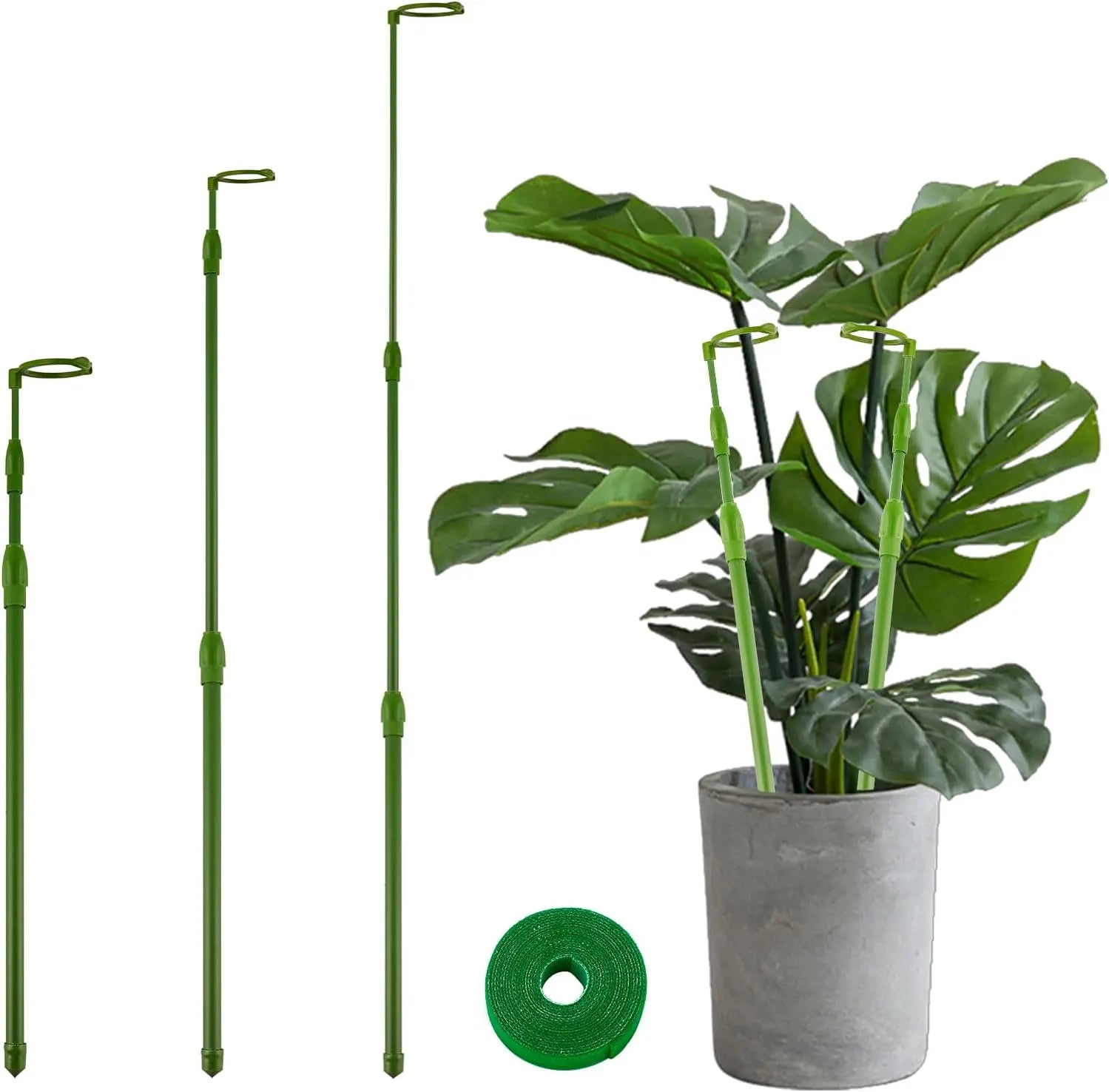 3-Pack Telescopic Plant Stakes with Clips, 16.5-42.5 Inches Adjustable Grow Plant Care & Support for Both Indoors/Outdoors, Aids Climbing Vines, Tomatoes, Orchids (Supports Growth)