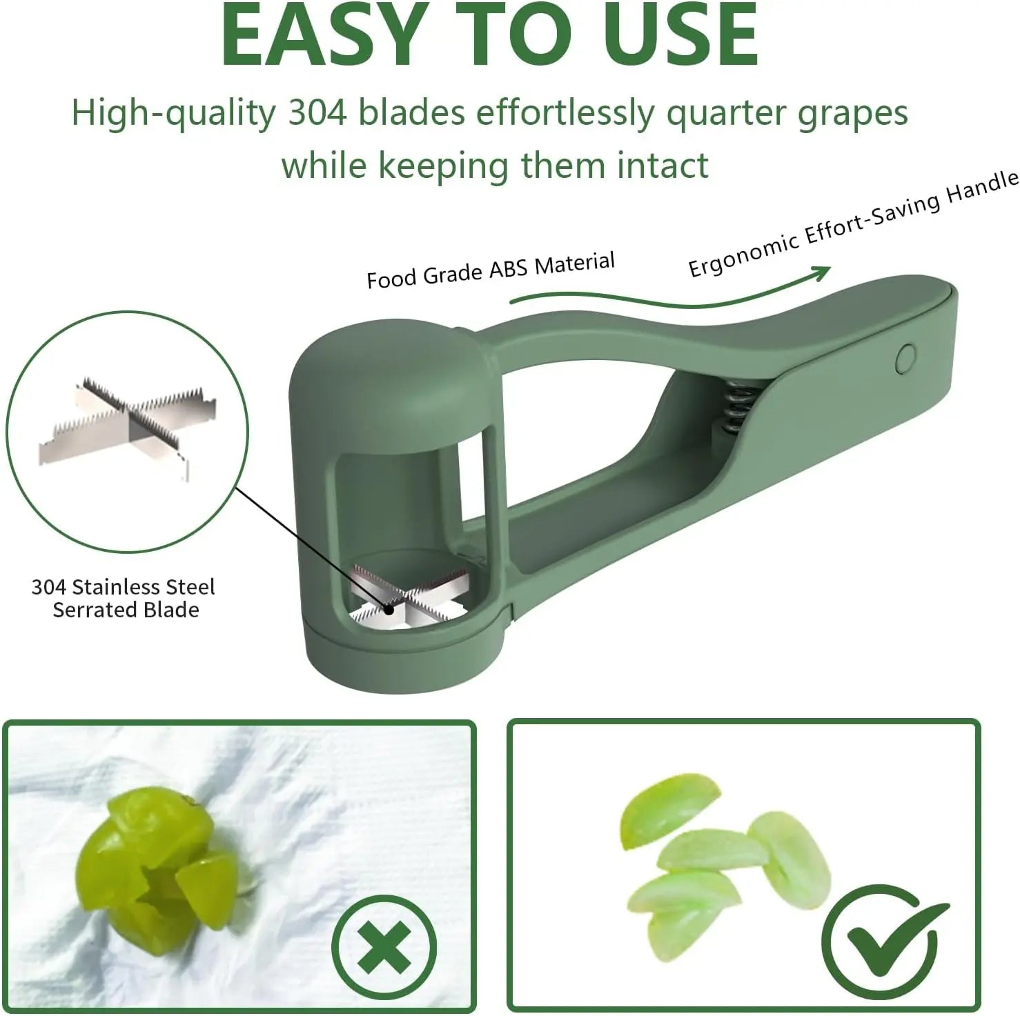 SohoChic LUVAN Stainless Steel Grape Cutter - Durable ABS Fruit Tool for Toddlers 1-3, 1-Press Quarter Slicing, Automatic Spring Return, Thumb Operation, Safe for Cherry Tomato, Kids' Snacks, Outdoor Activities, Party Platters Kitchen Supply