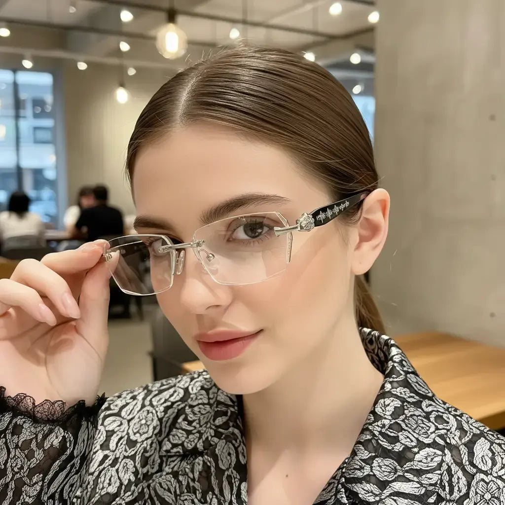 EUNOIALENS Rimless High Quality Eyewear, Frameless Glasses with Diamond-Cut Edges, Stainless Steel Fashion Temple Decor, Unisex Adults' Accessories for Daily Use, Mens Gifts.