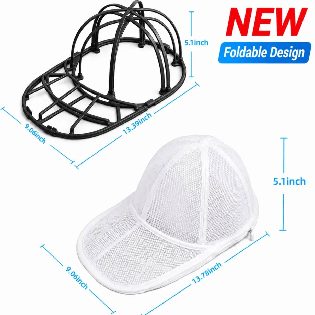 【Easy Assembly Required】PP Hat Washer Cage with Adjustable Shaper, 1 Pack (Free Gift-White Zipper Mesh Bag), Laundry Accessory for Adult Caps, Washer/Dishwasher Protection & Organizer, Home Supplies Christmas Gift Option Father's Day Gift, Back to Schoo