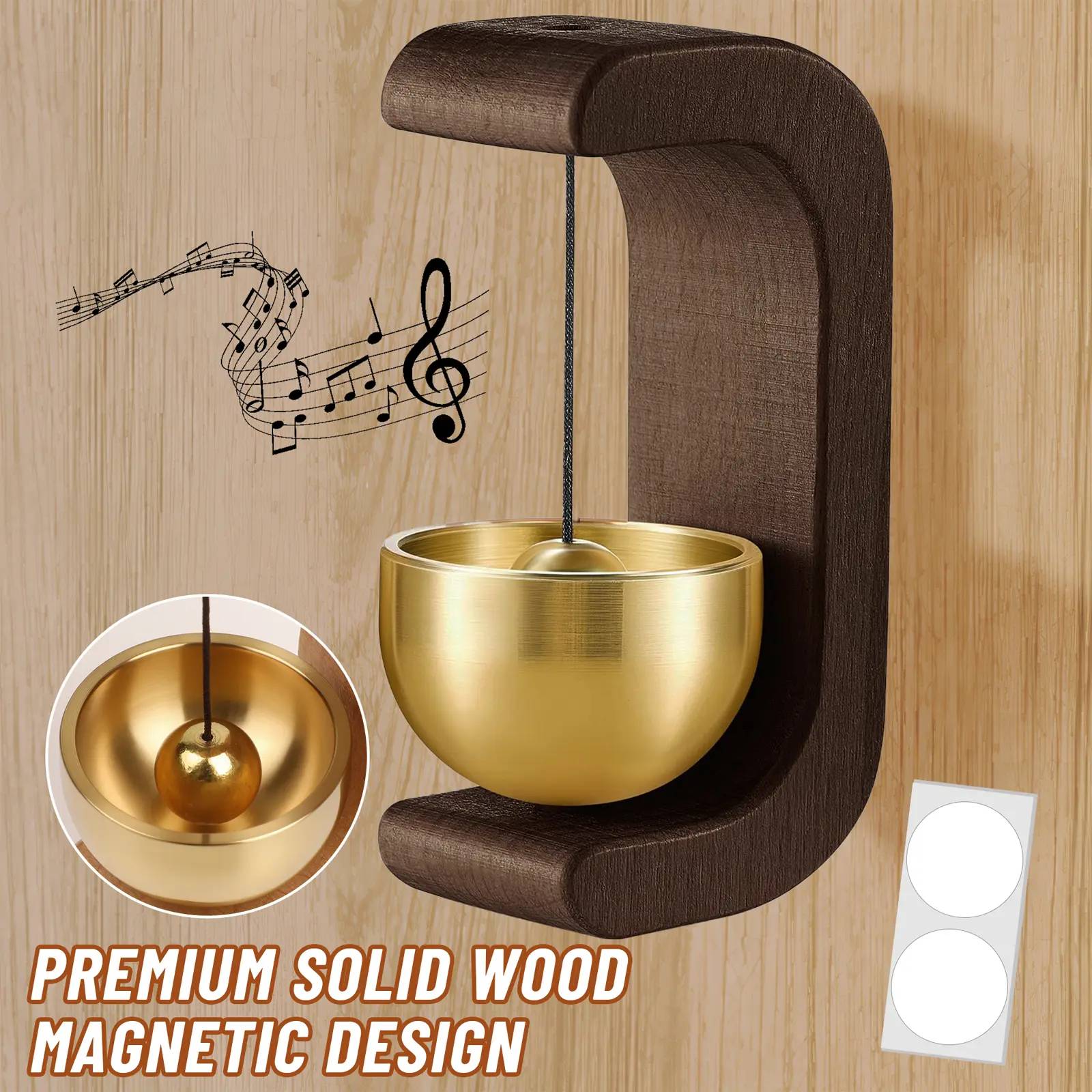 Magnetic Wind Chime Vintage Wooden Brass Bell Comes with Double Side Tape for Door Opening Shopkeepers Bell for Porch Wooden Frames Home Decor & Gift sohochic