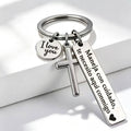 Maneja Con Cuidado Te Necesito Aquí Conmigo Keychain with Cross & "I Love You" Charm, Spanish Drive Safe Stainless Steel Keyring, Romantic Religious Gift for Him/Her Adjustable Heart Rate Couples Bracelet Set Rotating Retractable Reading Badge Holder