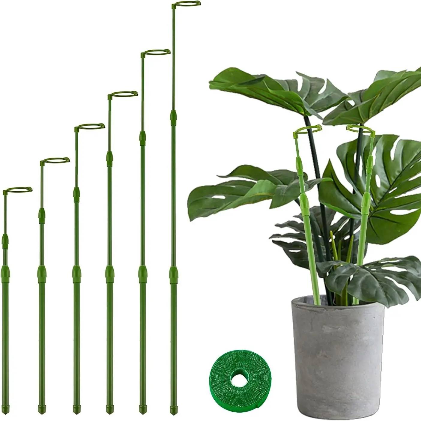 3-Pack Telescopic Plant Stakes with Clips, 16.5-42.5 Inches Adjustable Grow Plant Care & Support for Both Indoors/Outdoors, Aids Climbing Vines, Tomatoes, Orchids (Supports Growth)