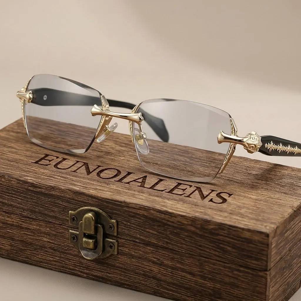 EUNOIALENS Rimless High Quality Eyewear, Frameless Glasses with Diamond-Cut Edges, Stainless Steel Fashion Temple Decor, Unisex Adults' Accessories for Daily Use, Mens Gifts.