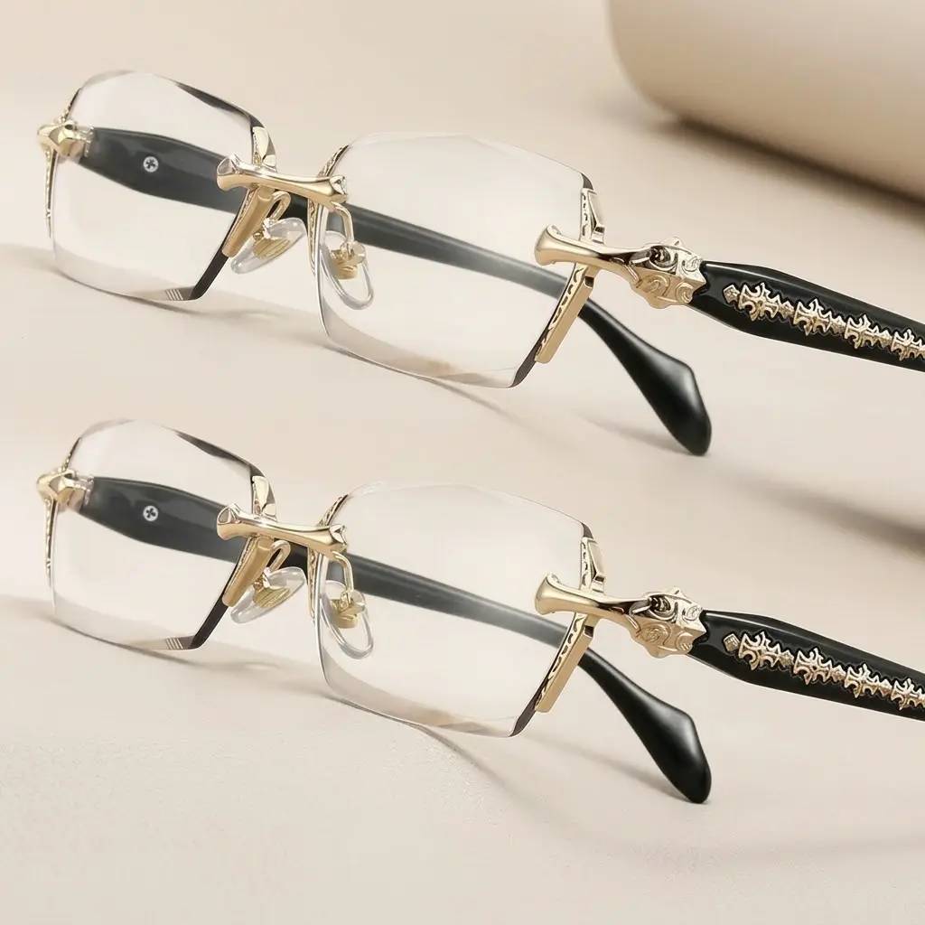 EUNOIALENS Rimless High Quality Eyewear, Frameless Glasses with Diamond-Cut Edges, Stainless Steel Fashion Temple Decor, Unisex Adults' Accessories for Daily Use, Mens Gifts.