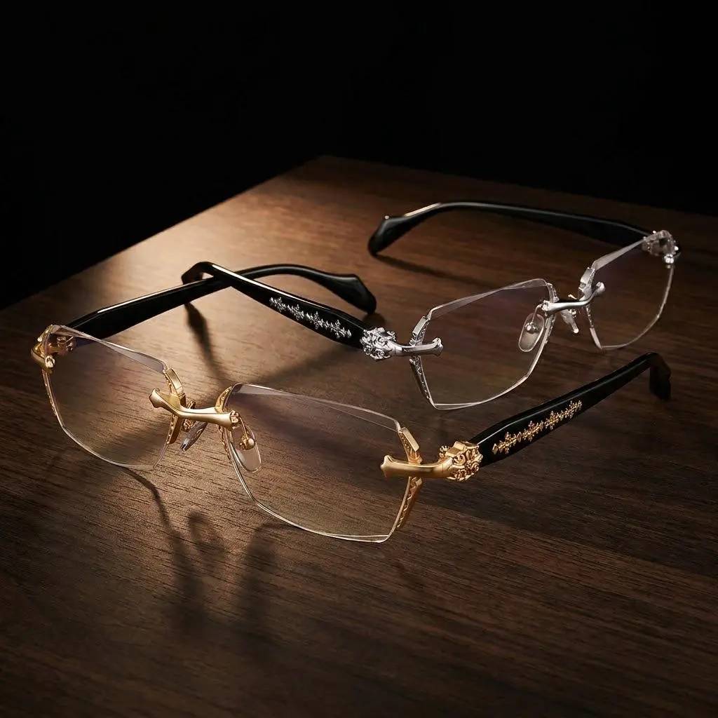 EUNOIALENS Rimless High Quality Eyewear, Frameless Glasses with Diamond-Cut Edges, Stainless Steel Fashion Temple Decor, Unisex Adults' Accessories for Daily Use, Mens Gifts.