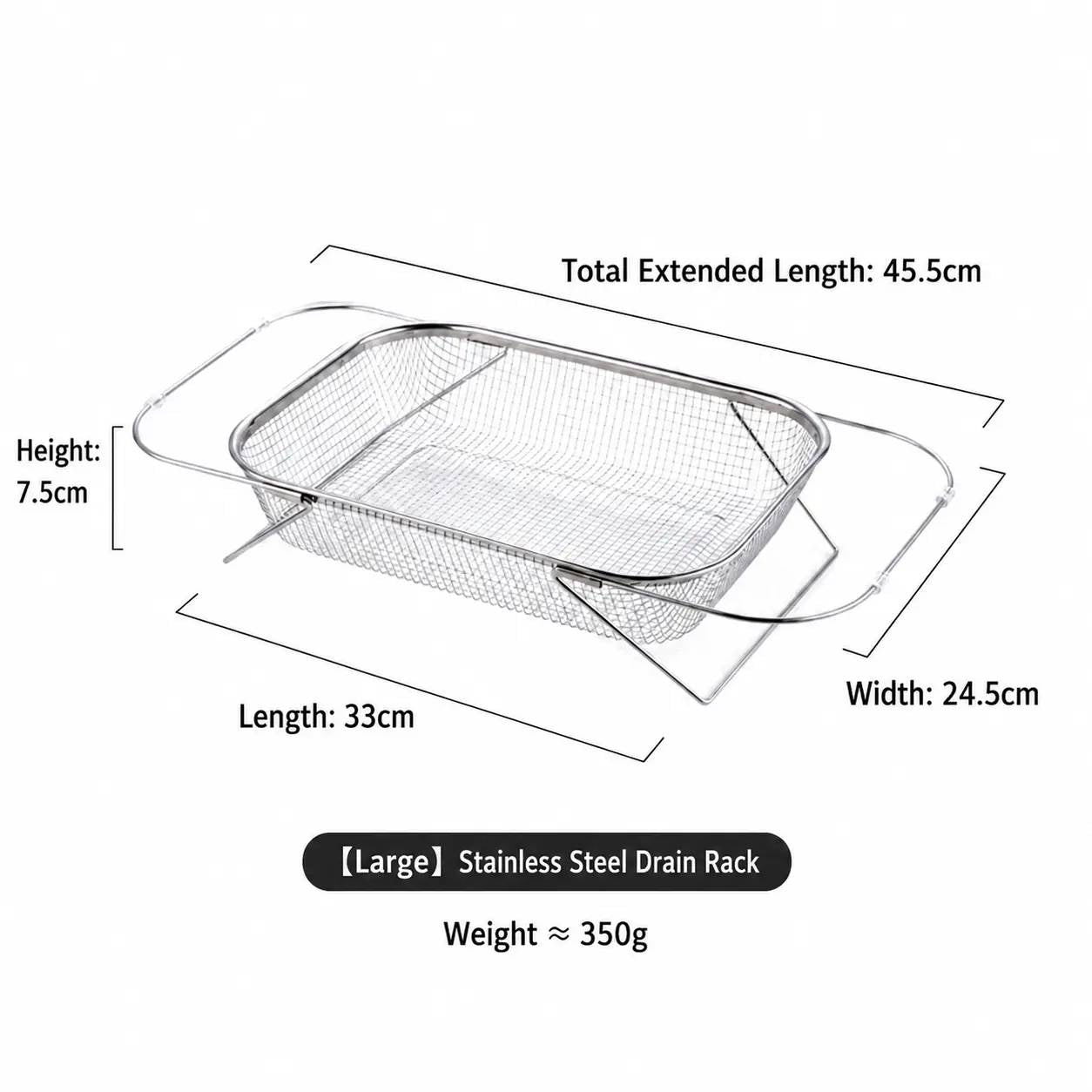 Stainless Steel Expandable Over-The-Sink Colander Strainer Basket, Rectangle Fine Mesh Kitchen Utensils with Handles, Silver Kitchen Essential Supplies, Kitchen Supplies