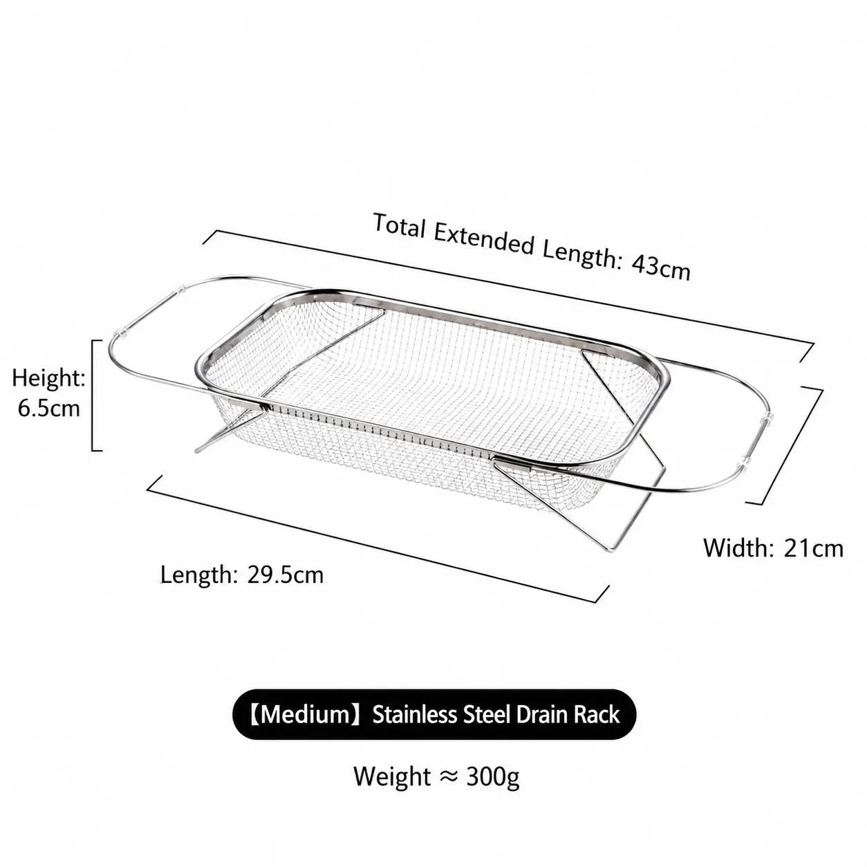 Stainless Steel Expandable Over-The-Sink Colander Strainer Basket, Rectangle Fine Mesh Kitchen Utensils with Handles, Silver Kitchen Essential Supplies, Kitchen Supplies