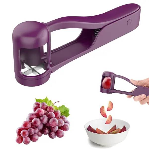 SohoChic LUVAN Stainless Steel Grape Cutter - Durable ABS Fruit Tool for Toddlers 1-3, 1-Press Quarter Slicing, Automatic Spring Return, Thumb Operation, Safe for Cherry Tomato, Kids' Snacks, Outdoor Activities, Party Platters Kitchen Supply