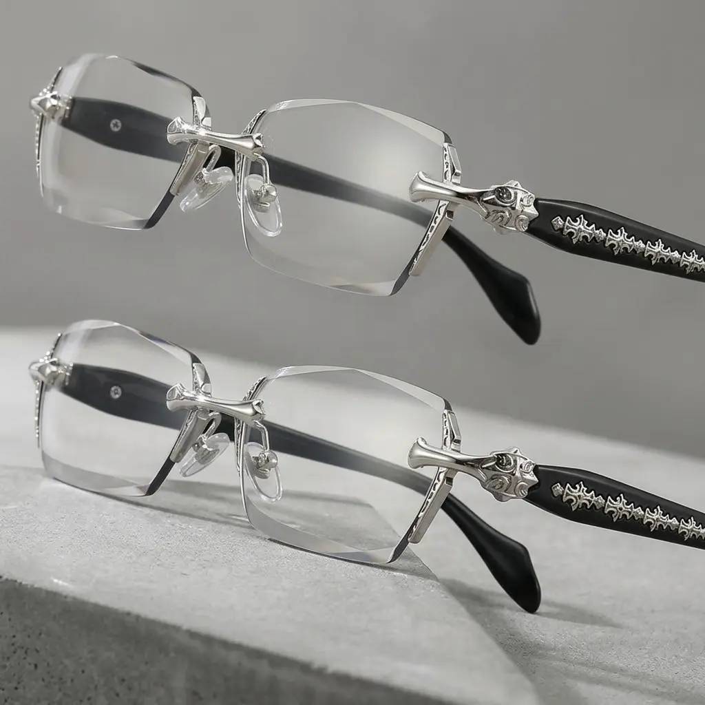 EUNOIALENS Rimless High Quality Eyewear, Frameless Glasses with Diamond-Cut Edges, Stainless Steel Fashion Temple Decor, Unisex Adults' Accessories for Daily Use, Mens Gifts.
