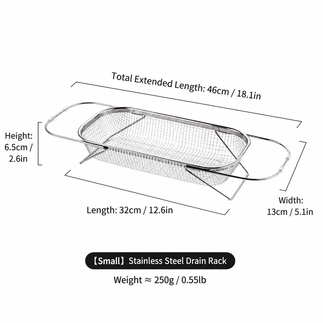 Stainless Steel Expandable Over-The-Sink Colander Strainer Basket, Rectangle Fine Mesh Kitchen Utensils with Handles, Silver Kitchen Essential Supplies, Kitchen Supplies