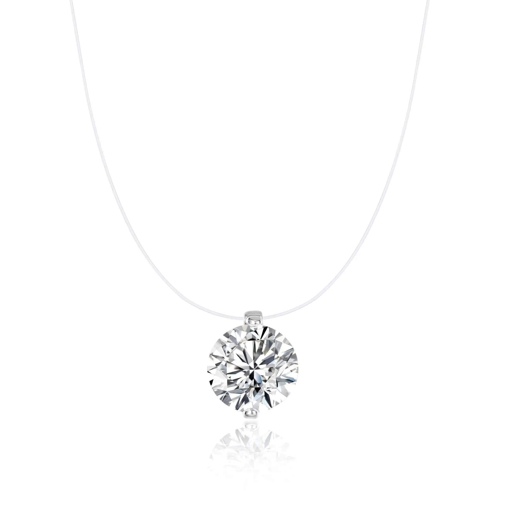 Tasiso Women's Sparkling CZ Pendant Necklace - 39cm Transparent Cord, Adjustable Minimalist Choker, Office Attire Everyday Layering Necklaces, Gifts for Women