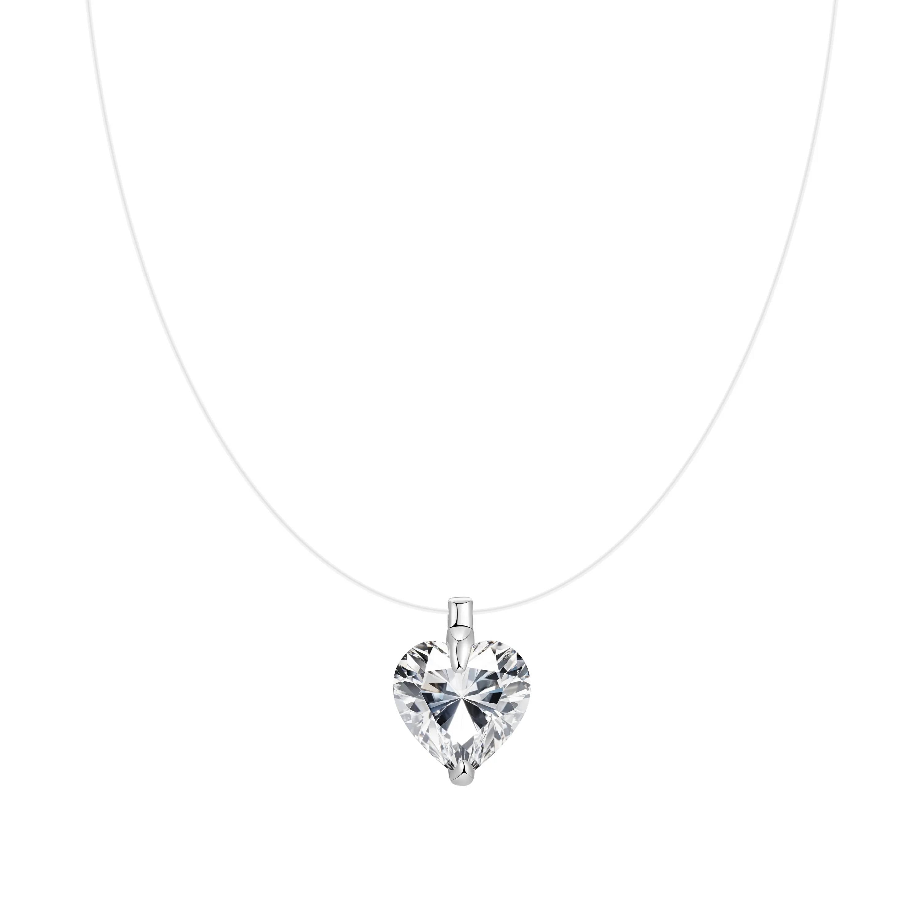 Tasiso Women's Sparkling CZ Pendant Necklace - 39cm Transparent Cord, Adjustable Minimalist Choker, Office Attire Everyday Layering Necklaces, Gifts for Women