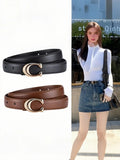 2pcs Women's New Fashion Belt, C-Shaped Alloy Buckle Design, Belt With Buckle, Casual Thin Waistband, Skinny Belts, Casual Trendy Waistband, Suitable for Jeans, Suits, Dresses, Versatile Fashion Belt