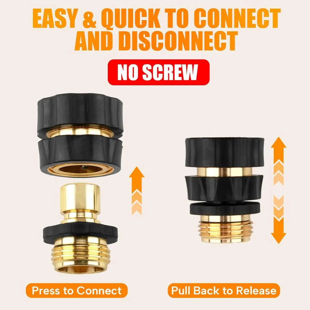 6PCS Aluminum Garden Water Connectors Set Pack, Leak-Proof Durable Fittings with Quick-Click Fit, 3/4" Size Male & Female Ends and Rubber Washers for Outdoor Watering & Irrigation
