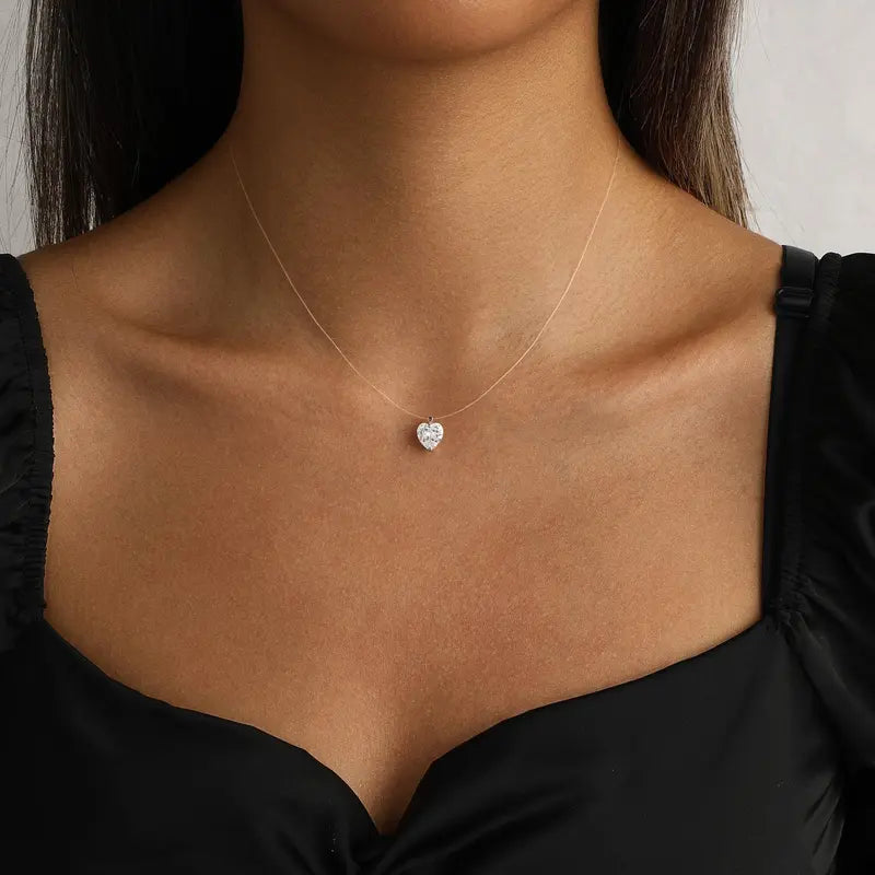 Tasiso Women's Sparkling CZ Pendant Necklace - 39cm Transparent Cord, Adjustable Minimalist Choker, Office Attire Everyday Layering Necklaces, Gifts for Women
