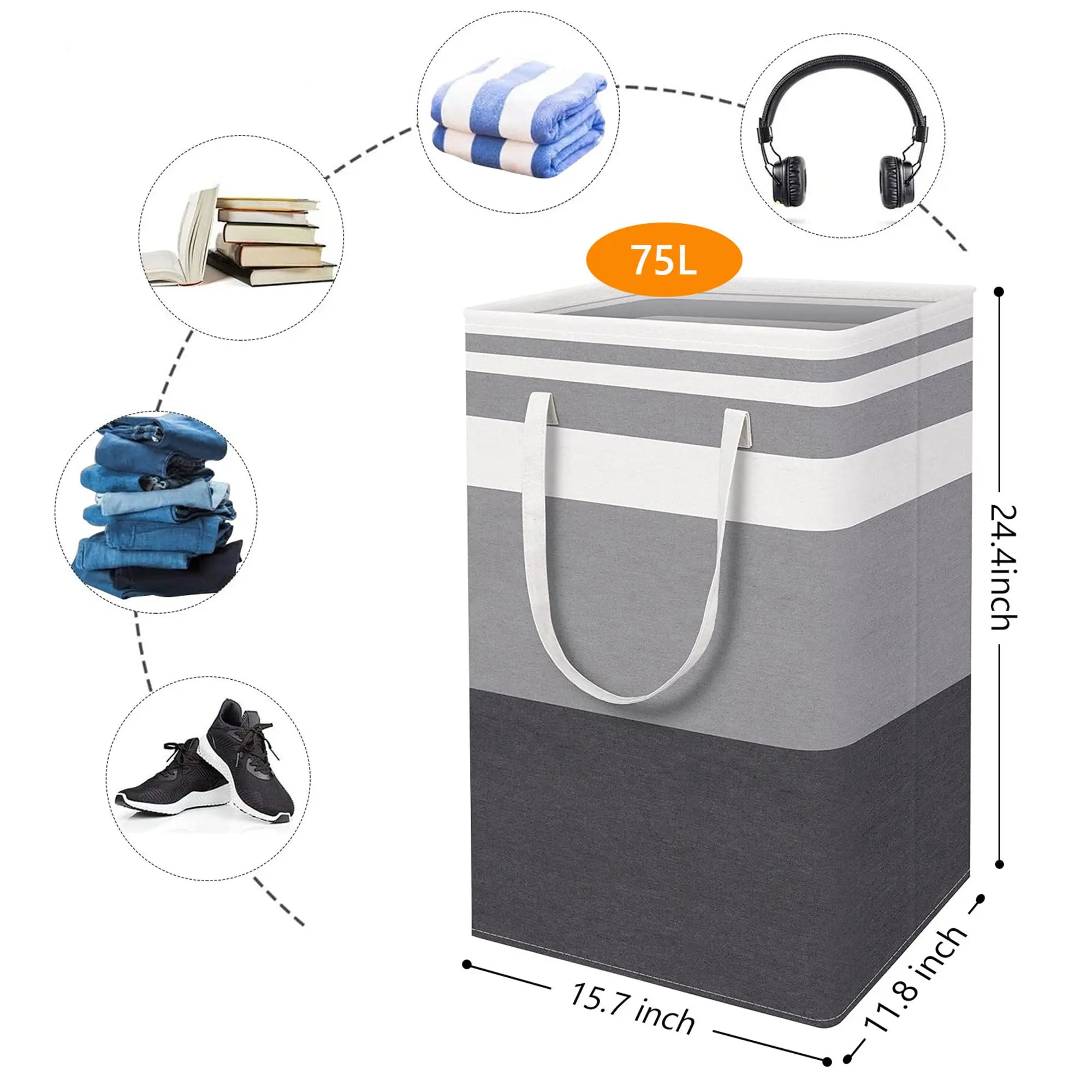 75L Freestanding Waterproof Portable Laundry Hamper - Collapsible Clothes Basket (1-Pack/2-Pack/3-Pack) with Handle Carry Ease, Multi-Function Durable Home Storage Solution for Laundry Room Organization, Clothes Baskets, Carry Handle