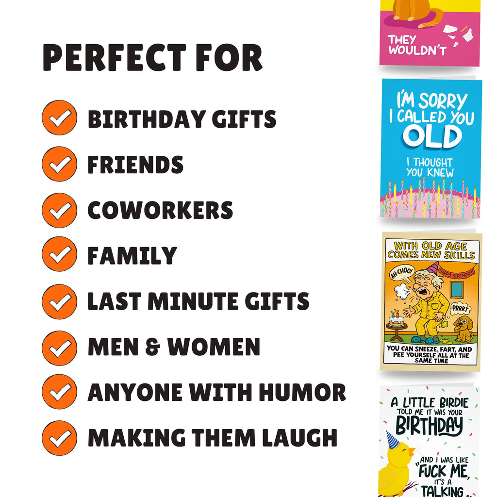 Hilarious Birthday Cards - Birthday Cards for Friends - 5x7 Inch Individual Greeting Card with Kraft Envelope