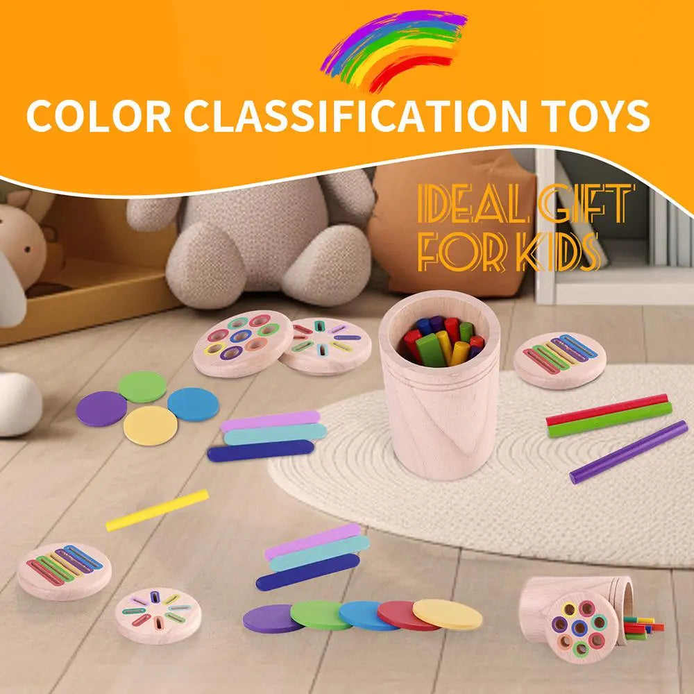 Wooden Color-Sorting Pen Holder Toy, 4-in-1 Shape Recognition & Matching Puzzle, Hand-Eye Coordination Shape Sorter for Kids #GLOBAL PICKS