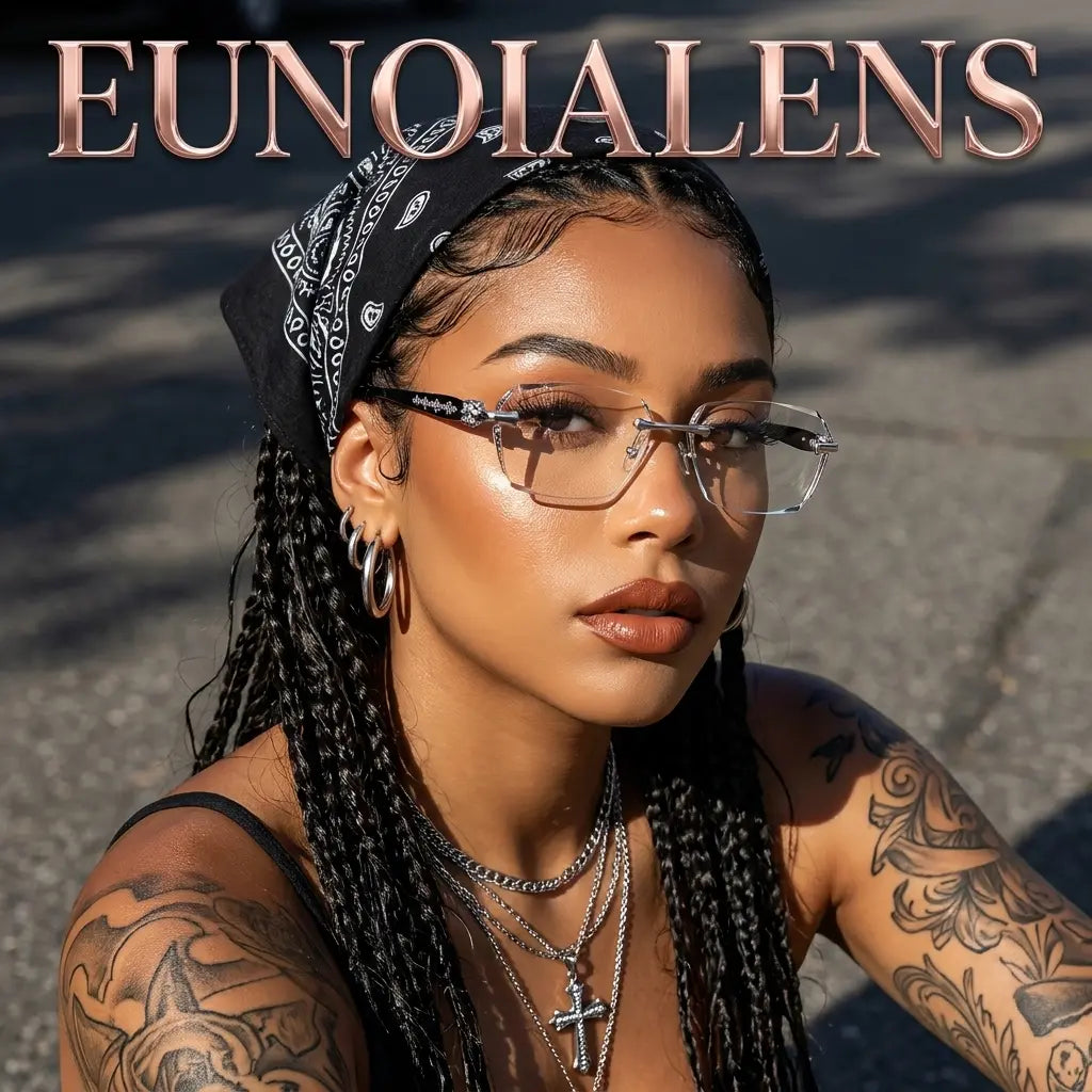 EUNOIALENS Rimless High Quality Eyewear, Frameless Glasses with Diamond-Cut Edges, Stainless Steel Fashion Temple Decor, Unisex Adults' Accessories for Daily Use, Mens Gifts.