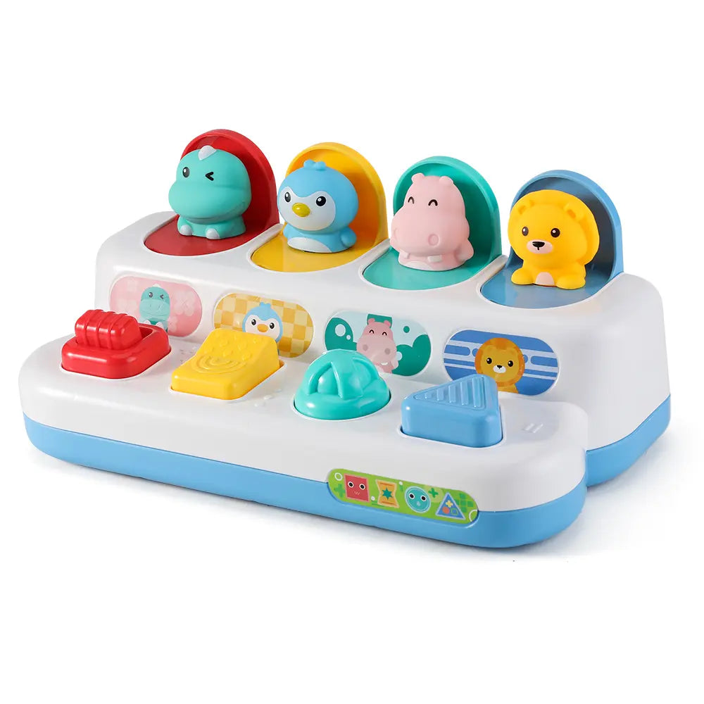 Portable Montessori Shape Sorter Baby Pop-Up Toy with Wood Accents - Unisex Animal Pals Peekaboo Surprise, Mechanical Clicks, 4 Activities, Multi-Sensory Fine Motor Practice for 9m+ Toddlers (Kids Toys)