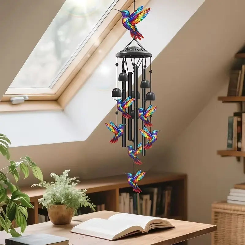 Vintage Hummingbird Wind Chime with Metal Tubes and Bells, Musical Melodic Hanging Bell, Bird Lover Gift, for Soundscape Enthusiasts, Garden Decoration Accessories, Crafted