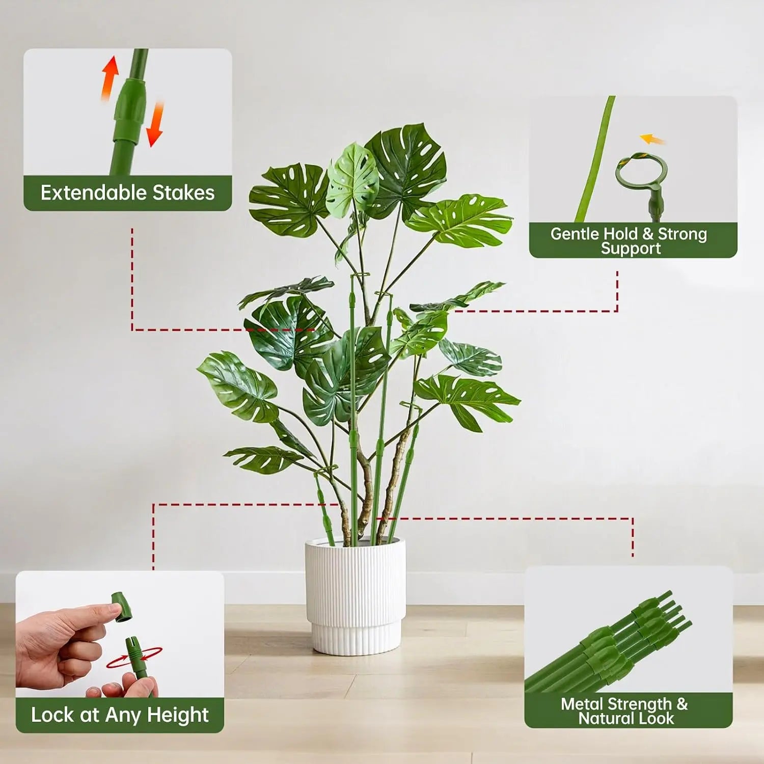 3-Pack Telescopic Plant Stakes with Clips, 16.5-42.5 Inches Adjustable Grow Plant Care & Support for Both Indoors/Outdoors, Aids Climbing Vines, Tomatoes, Orchids (Supports Growth)