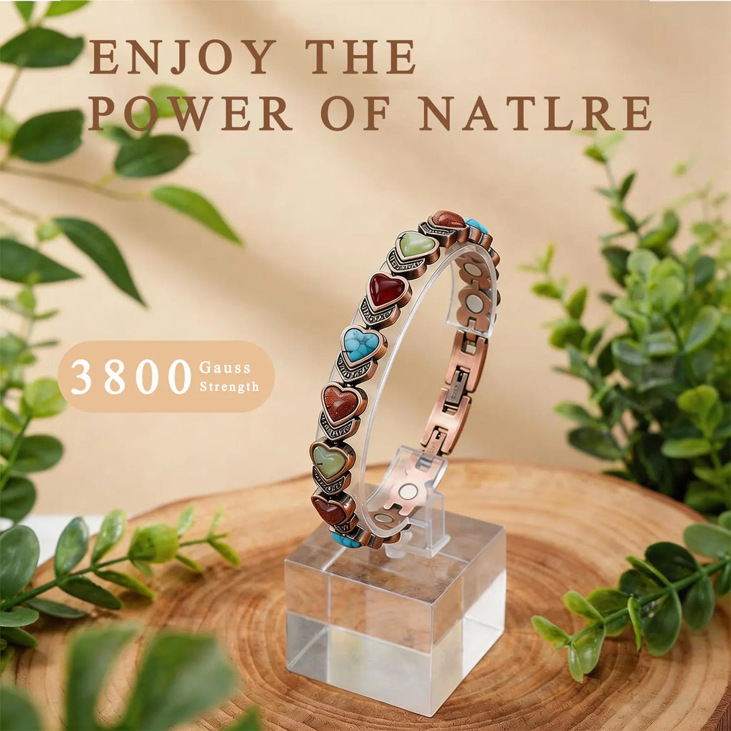 Copper Bracelet for Women, Pure Copper Magnetic Bracelets, Natural Unique Gemstone, Gifts for Women Trendy Stack Bangle Trendy Jewellery Accessories Valentine’s Day gift.