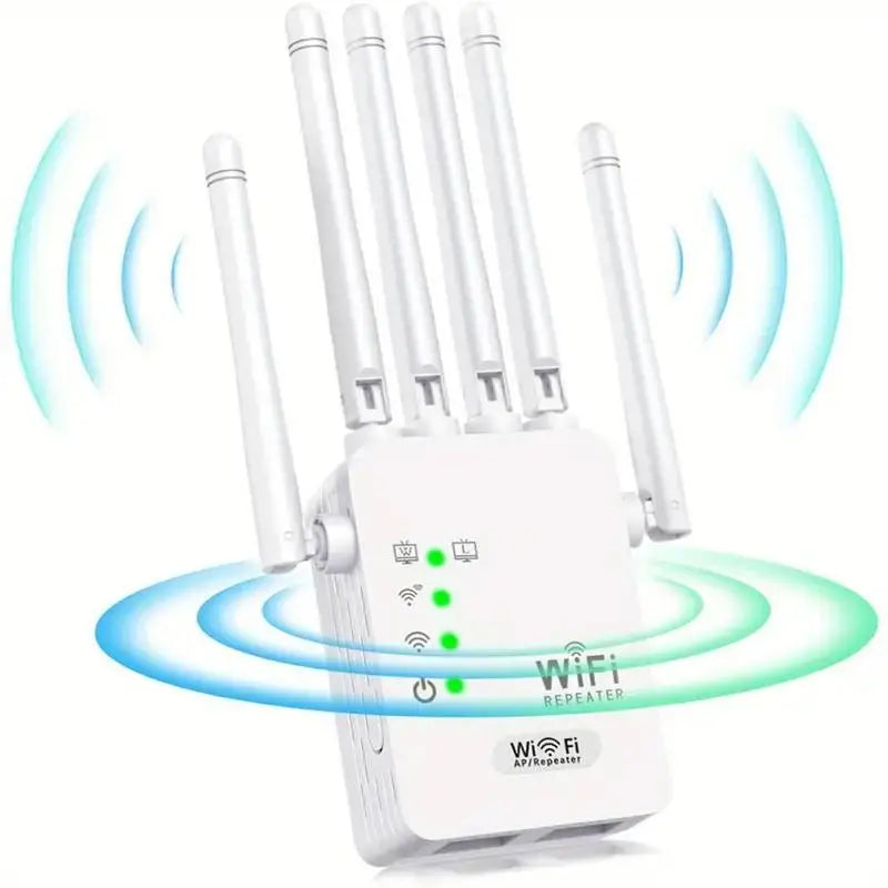 MUNBYN Wi-Fi Extender 2026 - 1200Mbps Dual Band Repeater (5GHz/2.4GHz) with 4 Antennas, Ethernet Port, Covers 10000 sq.ft, Connects 50 Devices for Home Use, Multi-Antenna Dual Band Wi-Fi Extender Repeaters