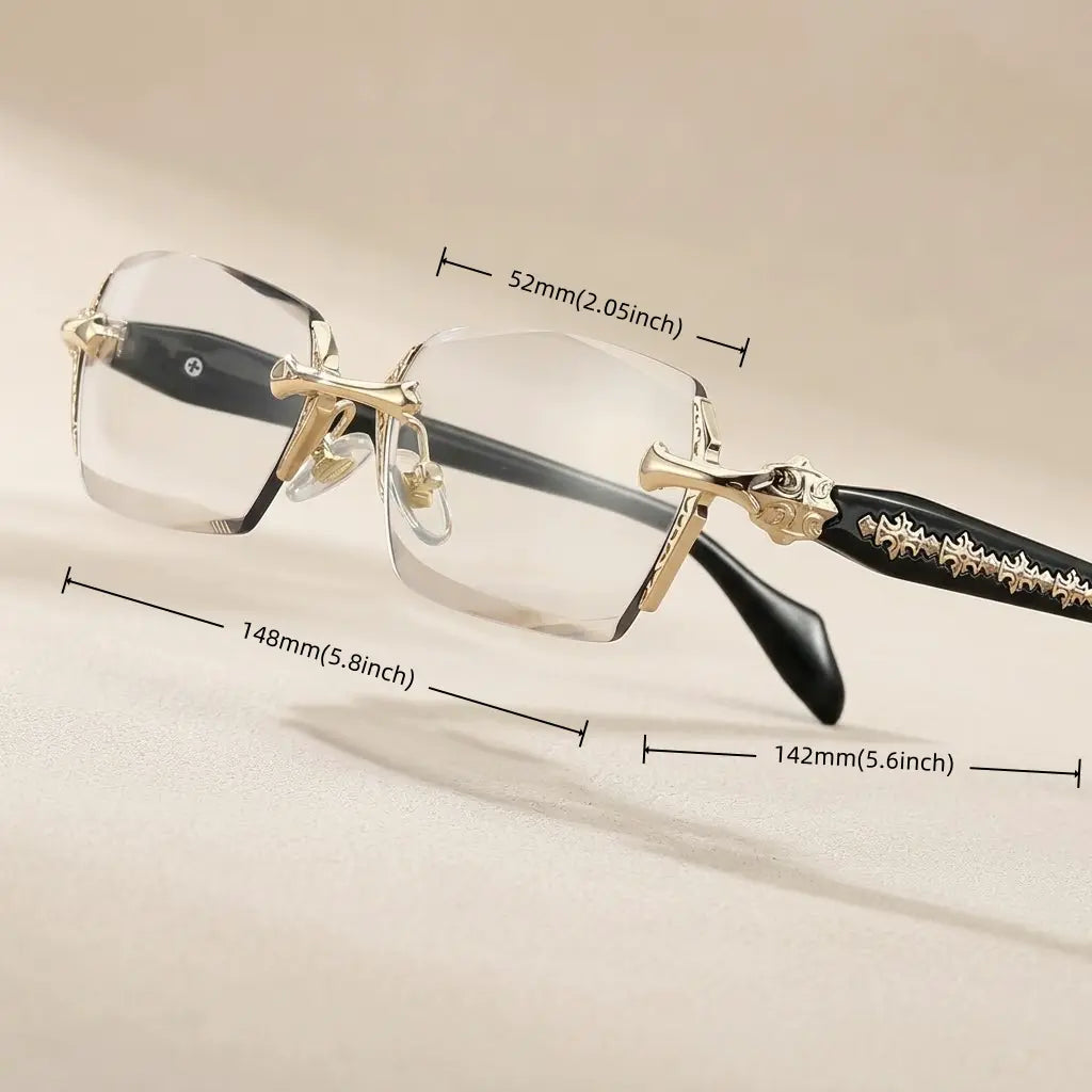 EUNOIALENS Rimless High Quality Eyewear, Frameless Glasses with Diamond-Cut Edges, Stainless Steel Fashion Temple Decor, Unisex Adults' Accessories for Daily Use, Mens Gifts.