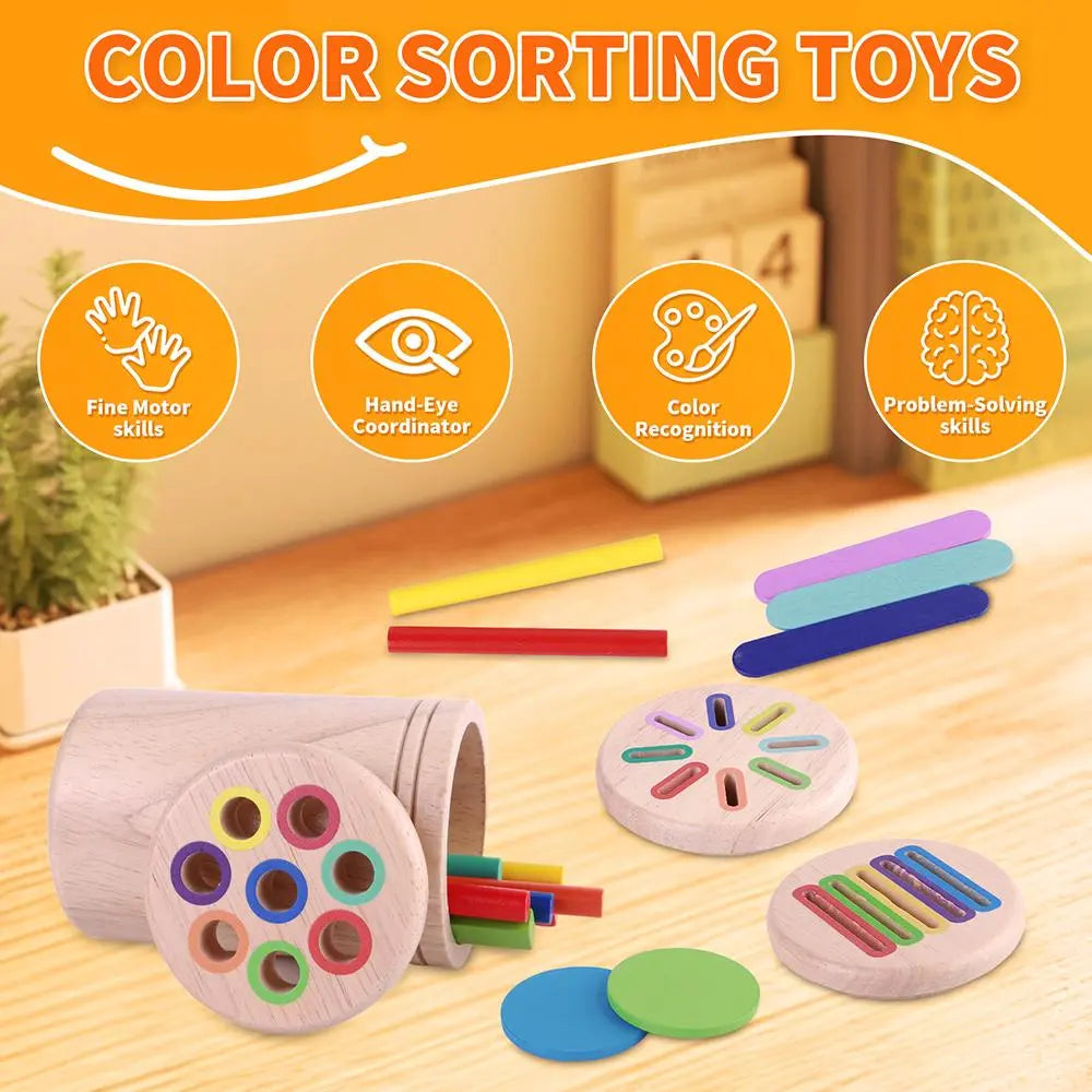 Wooden Color-Sorting Pen Holder Toy, 4-in-1 Shape Recognition & Matching Puzzle, Hand-Eye Coordination Shape Sorter for Kids #GLOBAL PICKS
