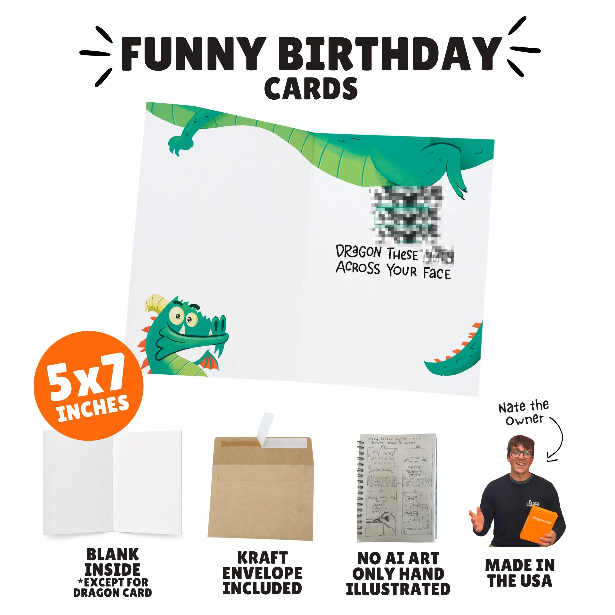 Hilarious Birthday Cards - Birthday Cards for Friends - 5x7 Inch Individual Greeting Card with Kraft Envelope
