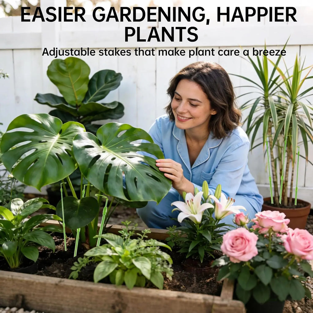 3-Pack Telescopic Plant Stakes with Clips, 16.5-42.5 Inches Adjustable Grow Plant Care & Support for Both Indoors/Outdoors, Aids Climbing Vines, Tomatoes, Orchids (Supports Growth)