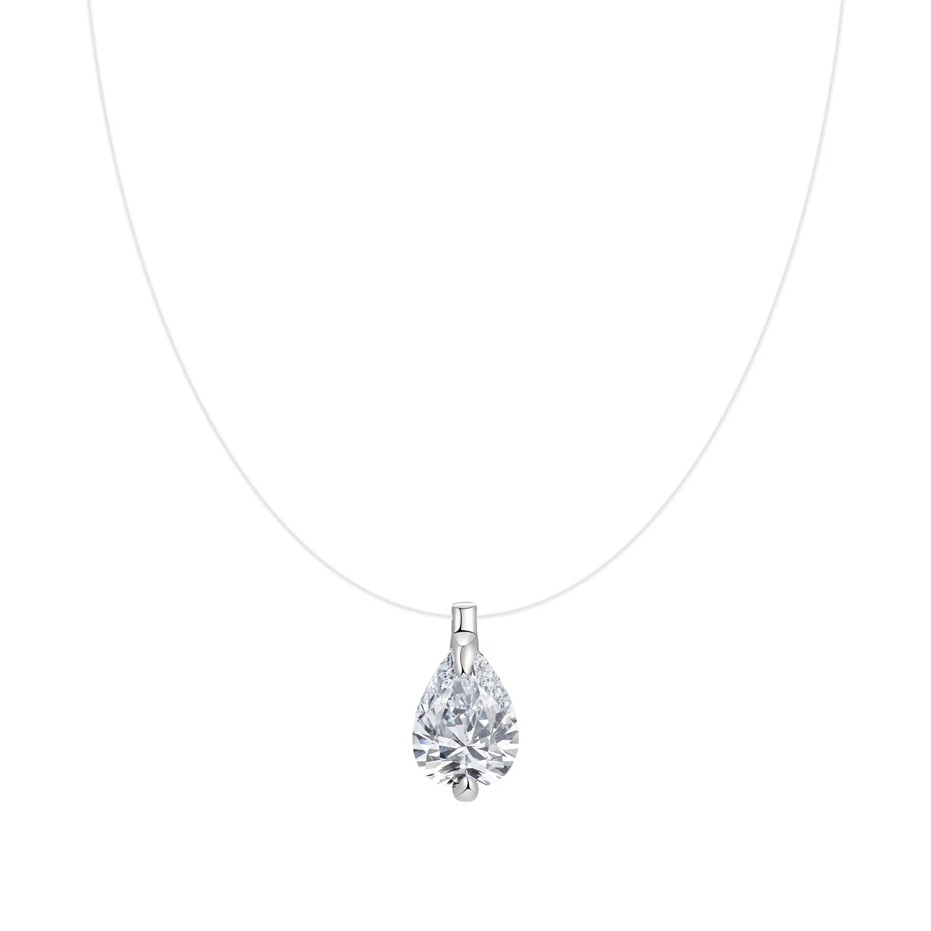 Tasiso Women's Sparkling CZ Pendant Necklace - 39cm Transparent Cord, Adjustable Minimalist Choker, Office Attire Everyday Layering Necklaces, Gifts for Women