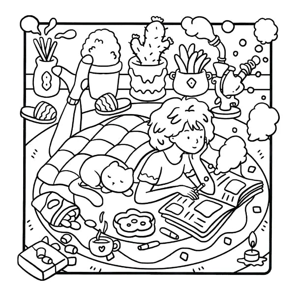 Halloween Fall Gift Stoner Moments: Stoner Girl Coloring Book Featuring Cute and Cozy Daily Activities, Whimsical Drawings for Relaxation and Stress Relief