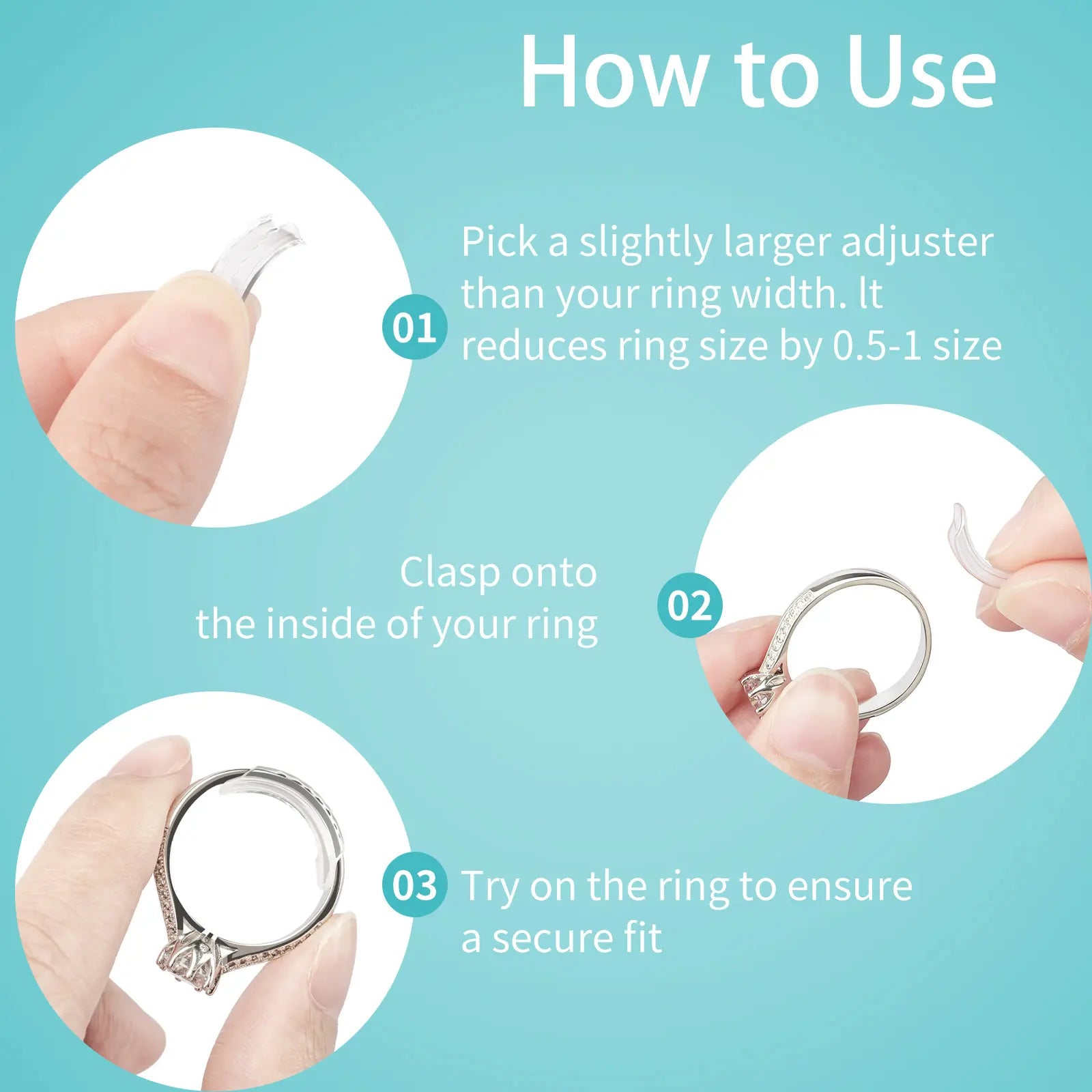 8 Sizes Invisible Ring Adjuster, Soft Silicone Ring Sizer for Loose Rings, Comfortable Ring Spacer Fits Most Women's & Men's Rings