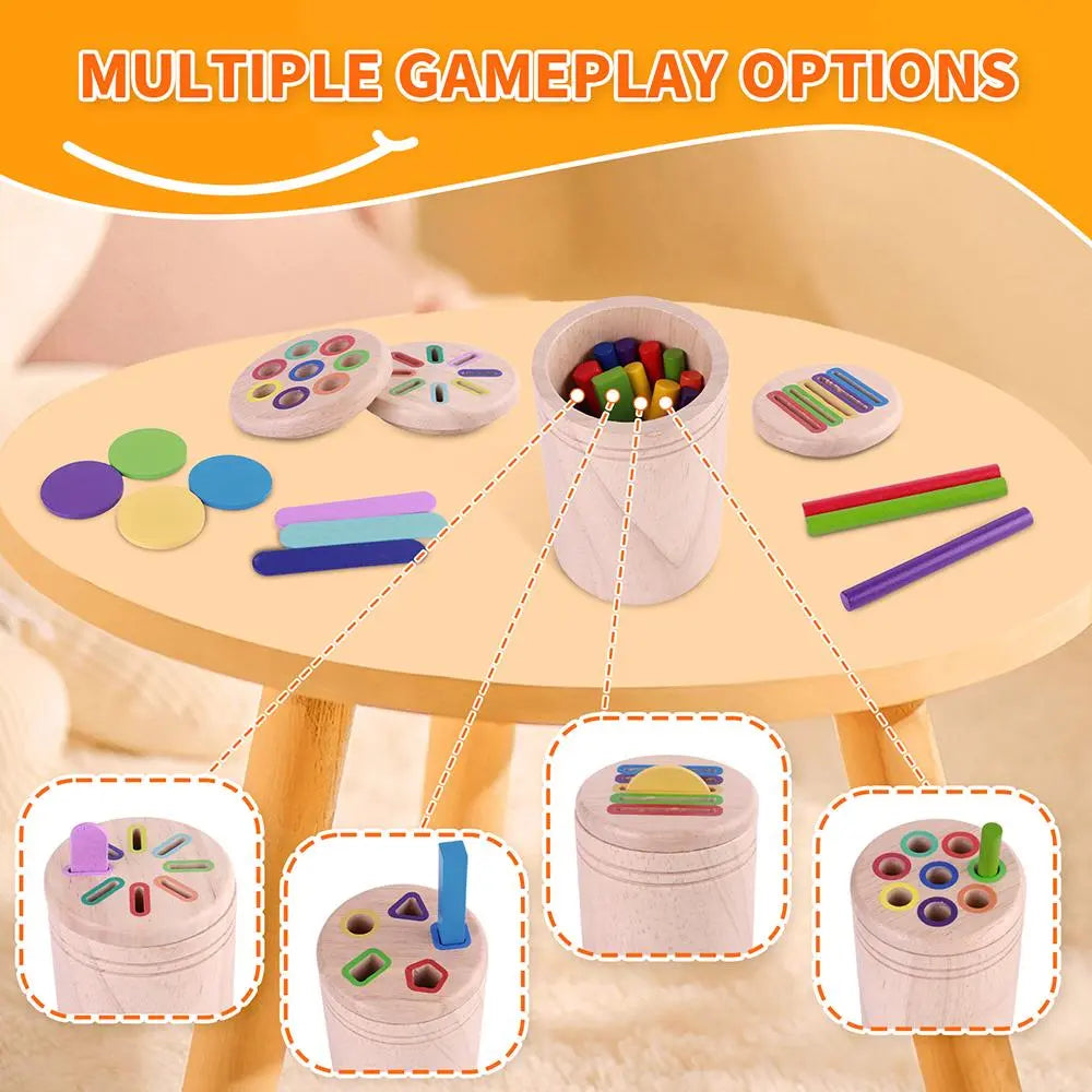 Wooden Color-Sorting Pen Holder Toy, 4-in-1 Shape Recognition & Matching Puzzle, Hand-Eye Coordination Shape Sorter for Kids #GLOBAL PICKS