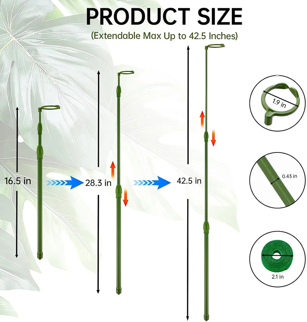 3-Pack Telescopic Plant Stakes with Clips, 16.5-42.5 Inches Adjustable Grow Plant Care & Support for Both Indoors/Outdoors, Aids Climbing Vines, Tomatoes, Orchids (Supports Growth)