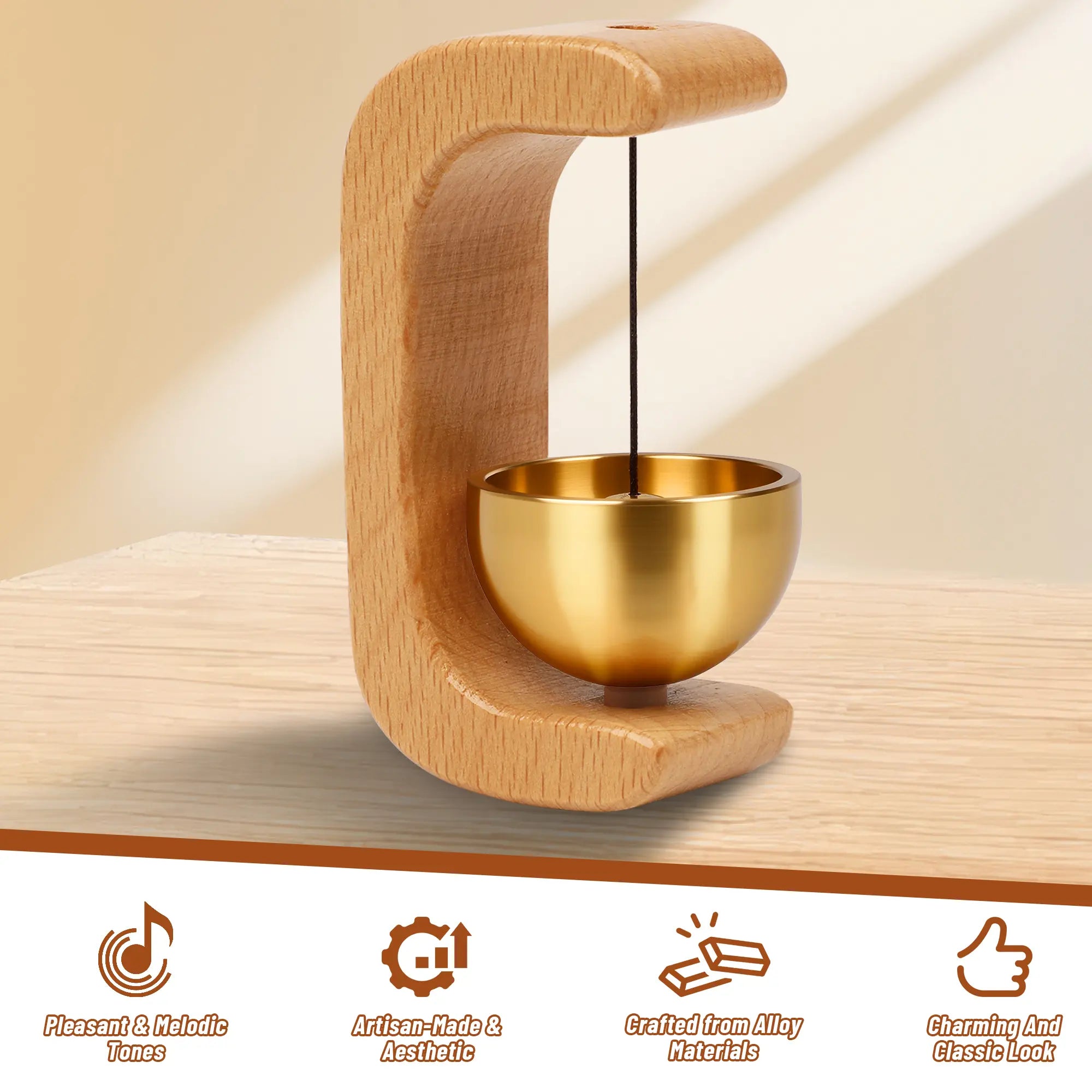 Magnetic Wind Chime Vintage Wooden Brass Bell Comes with Double Side Tape for Door Opening Shopkeepers Bell for Porch Wooden Frames Home Decor & Gift sohochic