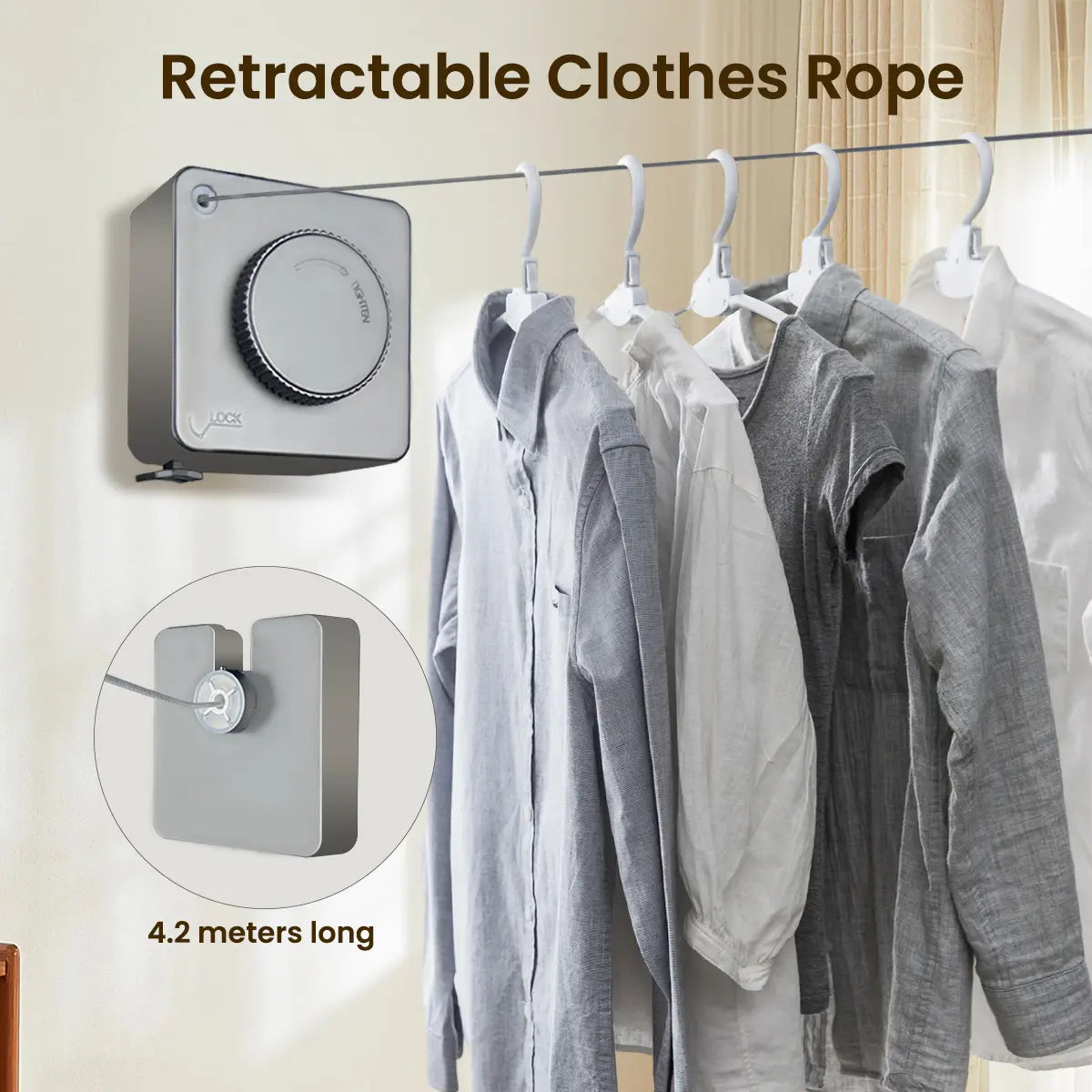 Essential Home Retractable Clothesline 188.98 Inches 5.76m Square Design Space Saving Drying Rack for Bathroom Balcony Household Use Laundry