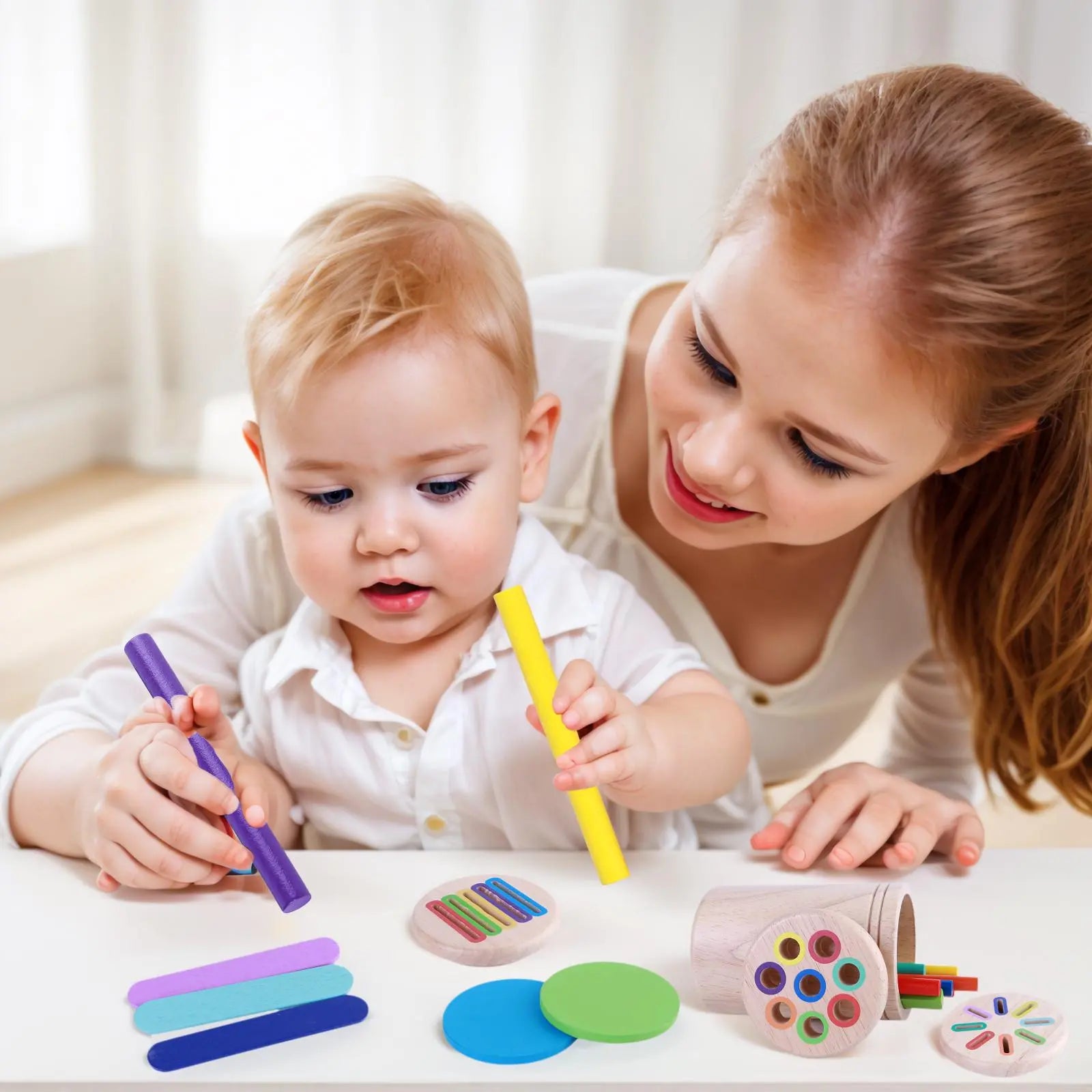Wooden Color-Sorting Pen Holder Toy, 4-in-1 Shape Recognition & Matching Puzzle, Hand-Eye Coordination Shape Sorter for Kids #GLOBAL PICKS