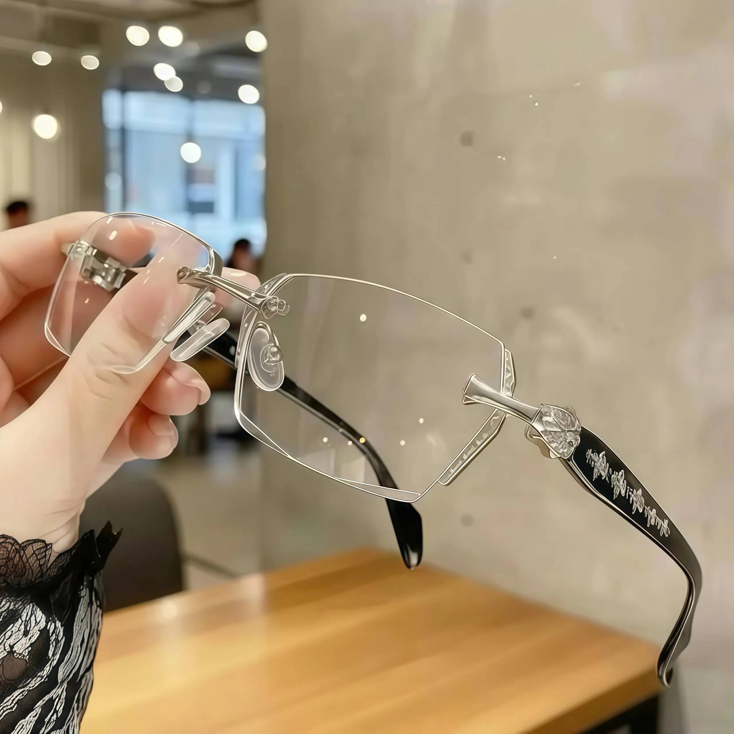 EUNOIALENS Rimless High Quality Eyewear, Frameless Glasses with Diamond-Cut Edges, Stainless Steel Fashion Temple Decor, Unisex Adults' Accessories for Daily Use, Mens Gifts.